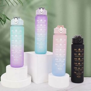 Wholesale Plastic Sport Gym BPA <b>Flip</b> <b>Top</b> Cover Drink Montivational Water <b>Bottle</b> <b>with</b> Straw - Product Image 2