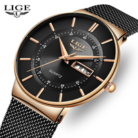 Montre-bracelet à quartz analogique pour homme LIGE LG9949, en acier doré, minimaliste, étanche, classique, de luxe