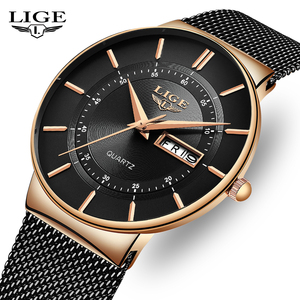 <span class=keywords><strong>Montre</strong></span>-bracelet à quartz analogique pour homme LIGE LG9949, en acier doré, minimaliste, étanche, classique, de luxe - Product Image 1