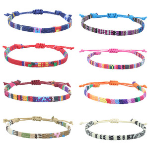 Pulsera tejida <span class=keywords><strong>de</strong></span> <span class=keywords><strong>tela</strong></span> <span class=keywords><strong>de</strong></span> lino y algodón colorida <span class=keywords><strong>de</strong></span> estilo bohemio ecológica al por mayor - Product Image 4
