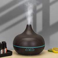 Humidificateur ultrasonique à grain de bois à LED à changement de couleur 7 couleurs, télécommande, 500 ml, humidistat, bruit <36 dB, diffuseur d'arômes de table