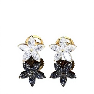 Boucles d'oreilles unisexes plaquées or 14 carats avec diamants synthétiques taille brillant couleur E, style vintage, pour mariage, anniversaire, fête, cadeau, bijoux - Product Image 1