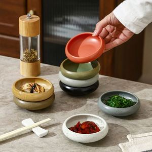 Vaisselle de restaurant, plat à condiments en céramique pour sushi, plat rond vintage exquis pour collations et desserts, bols à sauce de 3,5 pouces - Product Image 3