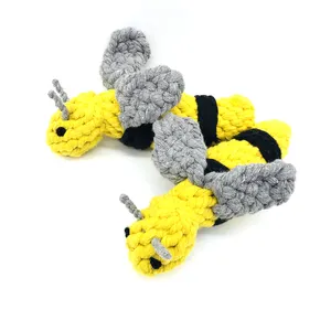 Penjualan laris mainan tali katun peliharaan ornamen dekoratif anyaman tangan lebah mainan kunyah anjing interaktif mainan hewan peliharaan