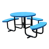 Mesa de picnic para Discapacitados de metal perforado redondo comercial para exteriores con Banco Muebles de Jardín mesa de comedor de acero para patio exterior