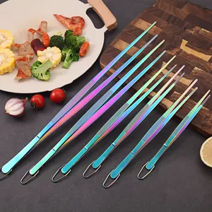 Multi-Colour Stainless Steel BBQ Tools Easily Cleaned Metal Food Tongs For Camping And Barbecue Cooking