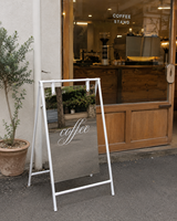 Panneau personnalisé en acier inoxydable miroir sur pied en A pour mariage, café, boulangerie, salon de coiffure, affichage
