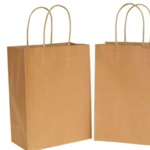 Sacs en papier kraft recyclables avec logo personnalisé et poignées torsadées, adaptés aux achats de vêtements et aux sacs cadeaux pour expositions. - Product Image 2