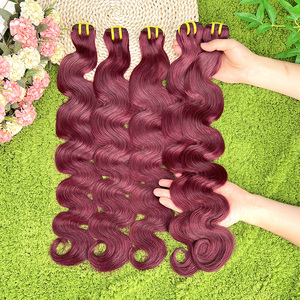 # Extensions de cheveux humains ondulés bordeaux 99J, tissage brésilien vierge, couleur rouge vin, double trame, 100% cheveux Remy - Product Image 6