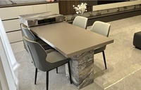Table à manger multifonctionnelle carrée minimaliste italienne avec îlot central, armoire de rangement grande capacité, ensemble de meubles de salle à manger en bois