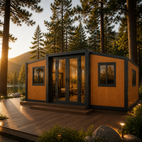 Maison conteneur préfabriquée de luxe extensible, villa mobile moderne à grain de bois pour les éco-resorts et le glamping