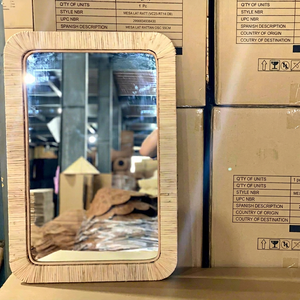 Actual product images at the factory, Natural woven <b>rectangular</b> rattan <b>mirror</b> with sturdy and environmentally friendly design - Product Image 1