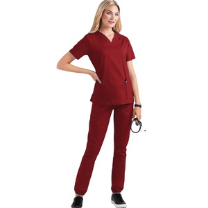 Women's V-Neck <b>Scrub</b> <b>Set</b> Short Sleeve Two Piece Moisture Wicking Hospital Uniforms For Nurses Split <b>Set</b> European Style - Product Image 3