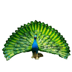 Decorazione da giardino all'ingrosso a grandezza naturale in fibra di vetro pavone statua in resina scultura - Product Image 1