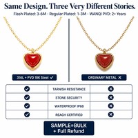 Collier tendance en acier inoxydable plaqué or 18 carats avec pendentif cœur rouge, vente en gros, livraison immédiate, accessoire de mode pour femme