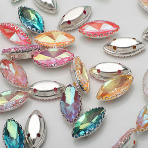 Zhubi 7X15MM dos plat oeil de cheval <span class=keywords><strong>verre</strong></span> strass avec griffe d'argent <span class=keywords><strong>Marquise</strong></span> à la main coudre sur strass vêtements sac accessoires - Product Image 3