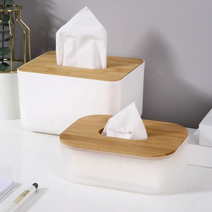 Creative home office desktop restaurant PP rectangle tissue box for baby kids tissue holder plastic tissue box with bamboo cover