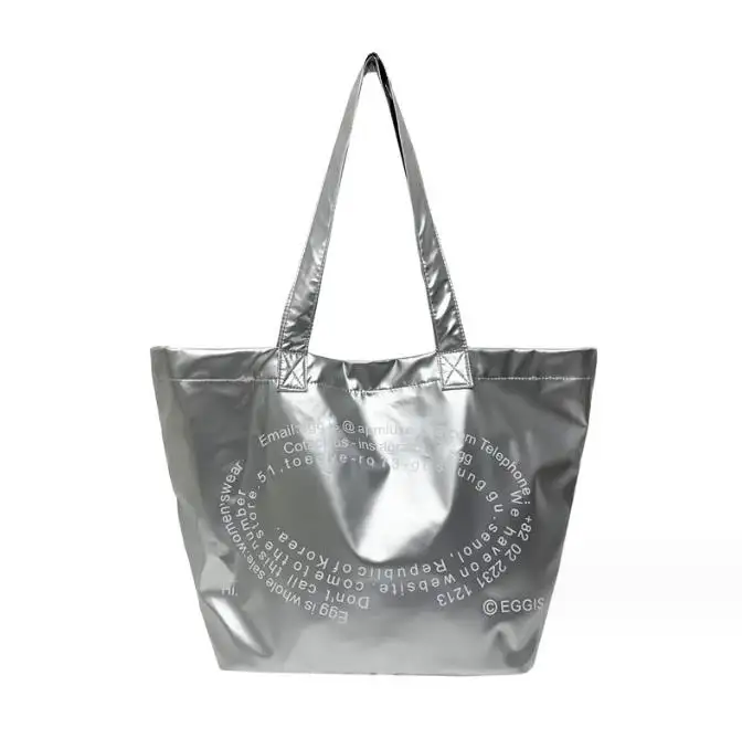 korean summer fashion Customized large capacity silver handbag wholesale casual shoulder tote Grocery Shopping bag