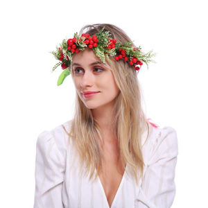 Couronnes de Noël en tissu et <span class=keywords><strong>fleurs</strong></span> artificielles, avec fruits rouges, pour filles et femmes, idéales pour les fêtes et mariages - Product Image 6