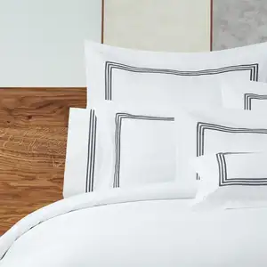 Lusso Hotel morbido Premium linee ricamo 7 pezzi trapunta biancheria da letto Set 100% cotone