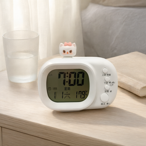 Réveil numérique mignon de style dessin animé avec minuteur, compte à rebours, température, fonctionne sur piles, pour chambre à coucher - Product Image 2