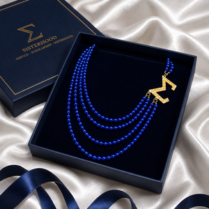 Collana con perle blu reale e oro, simbolo Sigma Gamma Rho, design greco 1922, regalo trendy in lega, per la confraternita femminile - Product Image 4