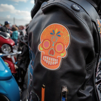 Écussons de moto fleur squelette brodés personnalisés insignes de motard club crâne tissé avec décoration de logo technique thermocollante