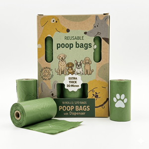 Sacs à crottes de chien de qualité supérieure, à base de plantes, avec distributeur, extra épais, biodégradables, 20 microns, ensemble - Product Image 1