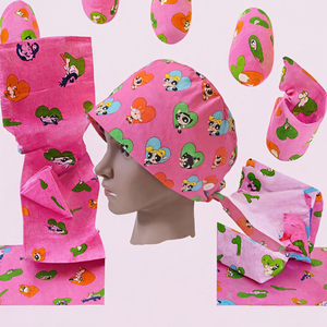 หมวกสครับบ์ผ้าซาตินบุผ้าฝ้ายทอลายพาวเวอร์พัฟ ดีไซน์น่ารัก พิมพ์ลายการ์ตูนหมอ สำหรับผู้หญิง - Product Image 3