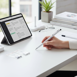 Penna Stilo Capacitiva Smart 2-in-1 in Alluminio Bianca con Punta per Dispositivi Mobili e Scrittura, con Funzione di Rifiuto del Palmo e Punte Sostituibili - Product Image 3