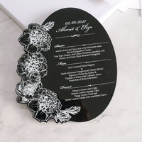 Venta al por mayor de alta calidad personalizado acrílico negro menú lámina blanca Floral boda invitación calidad papel tarjetas Anime música estilo