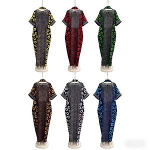 Abito Lungo a Pois Oversize Vestibilità Ampia Stile <span class=keywords><strong>Etnico</strong></span> Retrò a Maniche Corte con Stampa Africana - Product Image 1