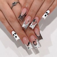 Faux Ongles Halloween 3D Gothiques en Forme d'Amande à Coller Réutilisables Couverture Complète Design Horreur Sombre 24 Pièces ABS