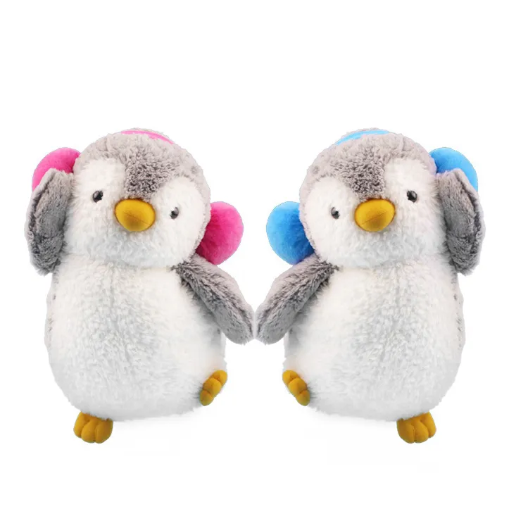 Stile logo personalizzato carino coppia peluche pinguino con paraorecchie fatto su misura mascotte pinguino morbido animali giocattoli