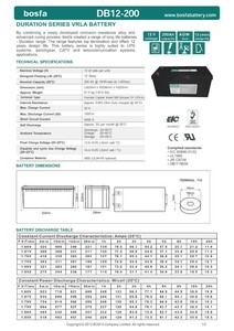 Аккумулятор свинцово-кислотный DB12-200 12В 200Ач Bosfa для ИБП и солнечных систем - Product Image 3