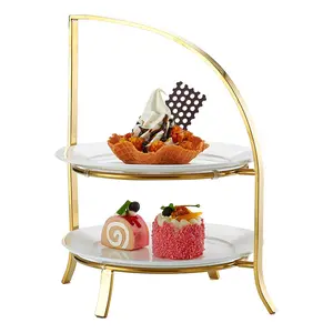 Benutzer definierte Silber Gold runden Stahl hängen Kristall Perlen Spiegel Dessert Mini Cupcake Ständer Set für Hochzeits dekoration Tablett