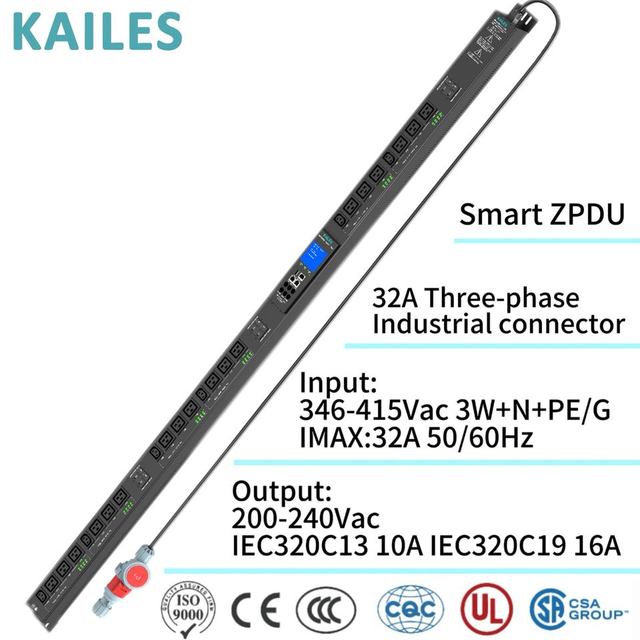 KAILES(KLS) Smart ZD Series 3 Phase 32A 24-Socket Industrial Smart Switched Rack PDU with Remote Monitoring for Data Centers