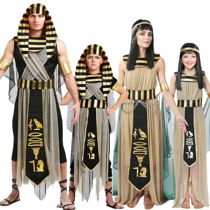 Kostum Raja Firaun pria dewasa, Set kostum raja Mesir untuk Halloween Anak laki-laki