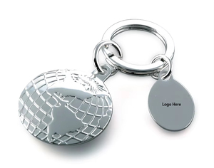 Tùy Chỉnh Engraveable Logo Bạc Mạ Vòng Hình Dạng Móc Chìa Khóa Với Mô Hình Trái Đất Kim Loại Túi Xách Quyến Rũ Cho Quà Tặng - Product Image 1