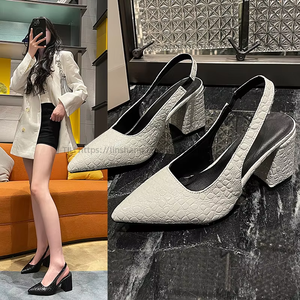 New Arrival Elegant <b>Closed</b> <b>Toe</b> Back for Women Summer Pointed <b>Toe</b> Thick <b>Heel</b> Plus Size Fashion High <b>Heel</b> - Product Image 1