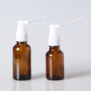 Botella de spray nasal de vidrio ámbar de 10ml con spray nasal de plástico blanco