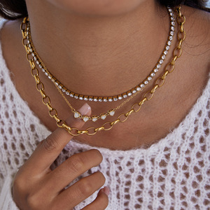 Collar de circonita con diseño geométrico en forma de corazón y engaste de garra, cadena para suéter, de acero inoxidable, joyería de moda para mujer - Product Image 4