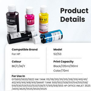Inchiostro di ricarica a base d'acqua compatibile Premium Color Tinta GT 51 52 53 GT51 GT52 GT53 per stampanti HP <span class=keywords><strong>DeskJet</strong></span> 5810 GT32 31 - Product Image 2