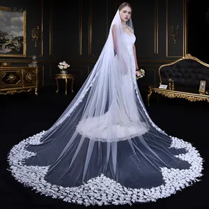 European And American Cathedrals Long Tail Heavy Embroidery Lace Bridal Veil White Wedding Bridal Veils