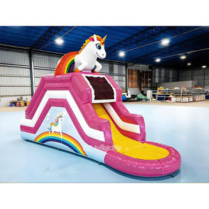 Toboggan aquatique gonflable licorne rose avec piscine, toboggan gonflable commercial en PVC arc-en-ciel pour enfants, idéal pour les fêtes d'été en extérieur et la <span class=keywords><strong>location</strong></span> - Product Image 1