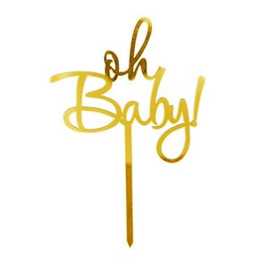 Décoration de gâteau en acrylique doré « OH Baby » pour mariages, anniversaires, Noël, et célébrations de bienvenue pour nouveau-nés - Product Image 1