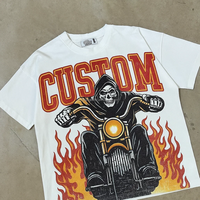 T-shirt personnalisé vintage délavé à l'acide 100% coton coupe ample, t-shirt vieilli avec impression DTG graphique et strass pour homme