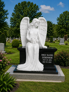 White Marble Angel Design Hand Carved Headstone <b>Polished</b> Surface Traditional Style Outdoor Use - Product Image 1