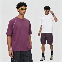 T-shirt de sport pour homme à manches courtes, séchage rapide, avec surpiqûres contrastées, respirant, antibactérien, coupe ample, décontracté, uni