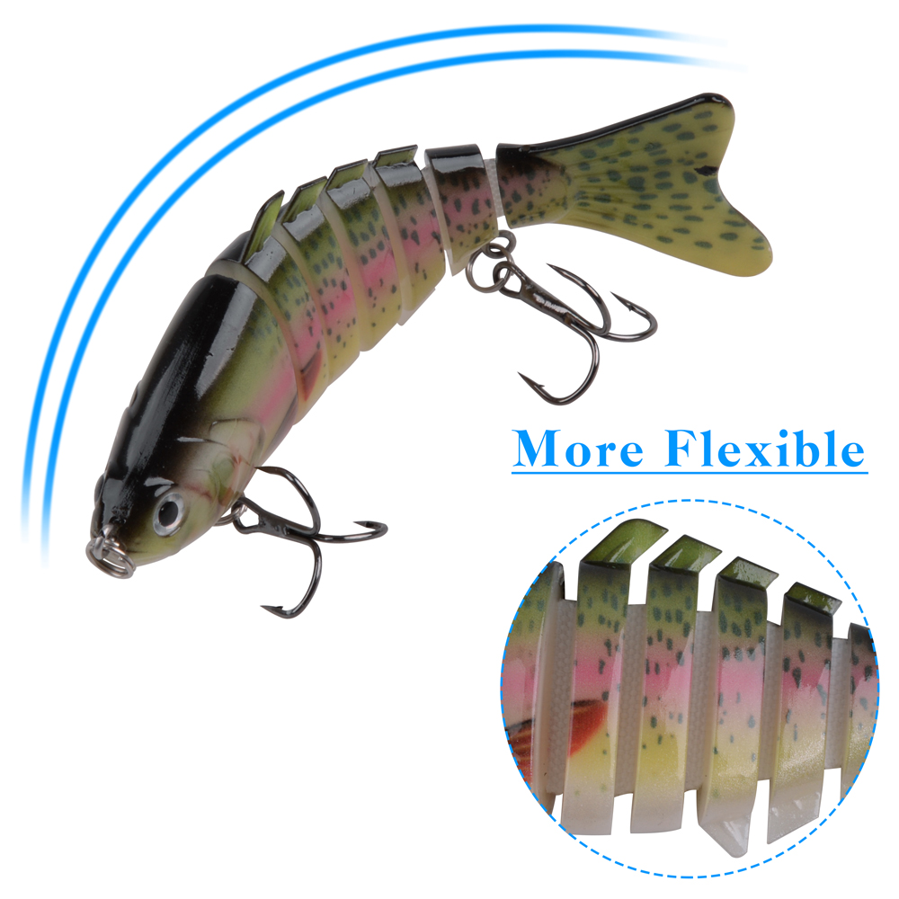 Lifelike Multi Jointed Pike Fishing Lures for Bass & Trout - 5pcs Artificial Swimbait with Treble Hooks, 10cm Size Lifelike Multi Jointed Pike Fishing Lures for Bass & Trout - 5pcs Artificial Swimbait with Treble Hooks, 10cm Size